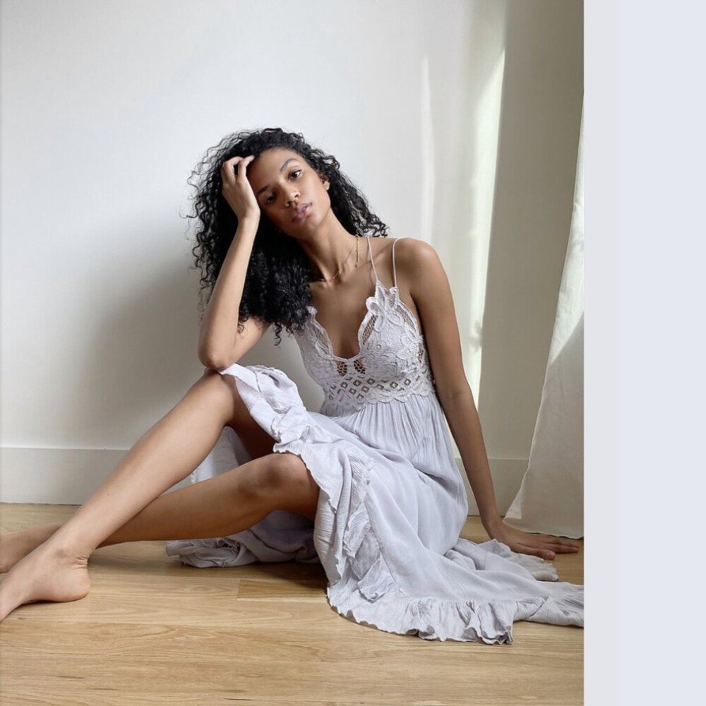 Free People White Asymmetrical Ruffled Maxi Dress
